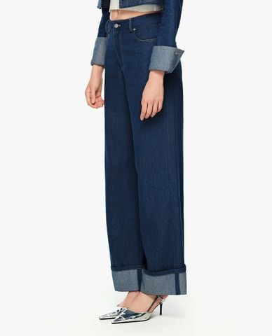  GIGI - Quần jeans nữ ống rộng gập gấu 