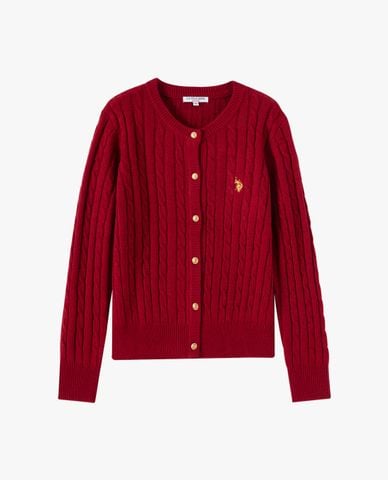  USPA - Áo khoác cardigan nữ cổ tròn dệt vặn thừng 