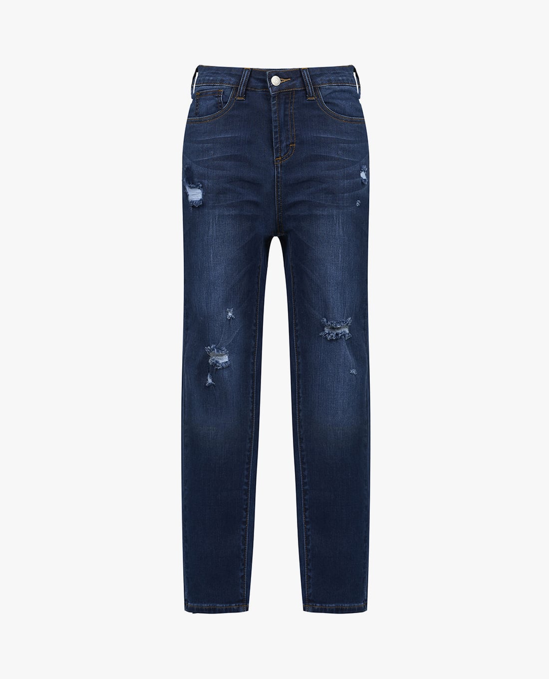 GIGI - Quần jeans nữ ống đứng wash bạc mài rách