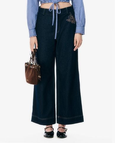  GIGI - Quần jeans nữ ống rộng thêu họa tiết 