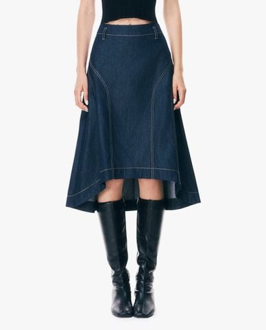  GIGI - Chân váy denim midi chữ A bất đối xứng 