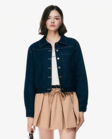  GIGI - Áo khoác denim nữ cổ bẻ tay dài phom croptop 