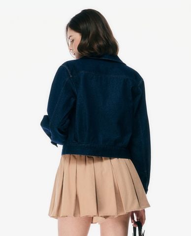  GIGI - Áo khoác denim nữ cổ bẻ tay dài phom croptop 