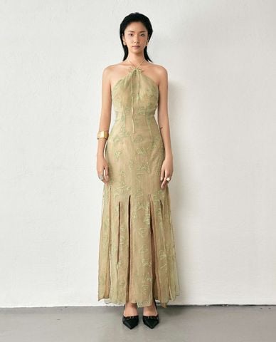  THOME - Đầm maxi cổ yếm xẻ tà tua rua Trong Gió 