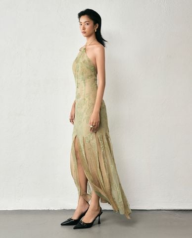  THOME - Đầm maxi cổ yếm xẻ tà tua rua Trong Gió 