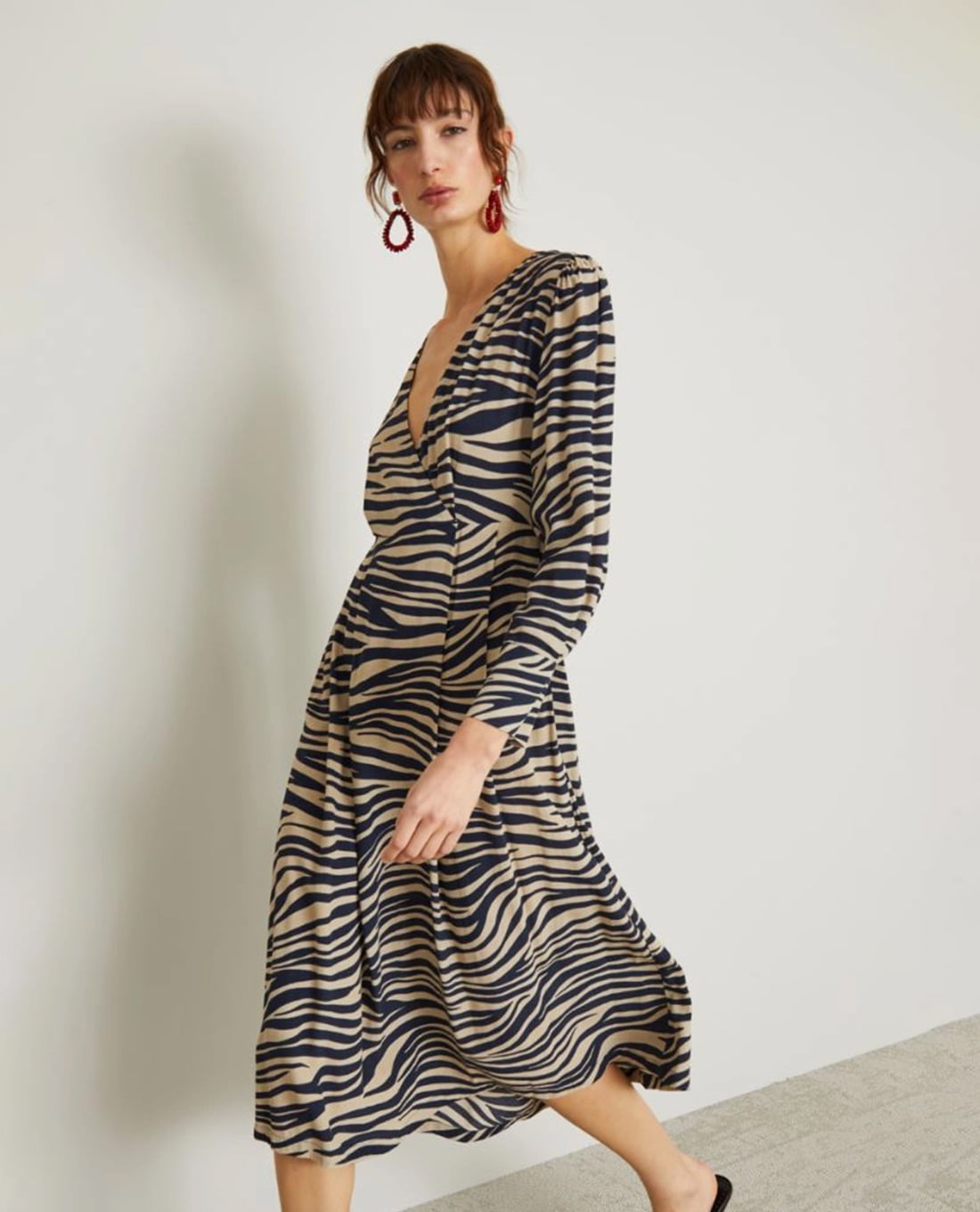 MAX&Co. - Đầm midi cổ V họa tiết vằn Grado