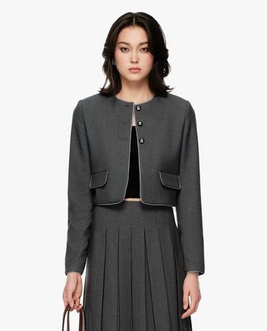  GIGI - Áo khoác croptop nữ cổ tròn tay dài 