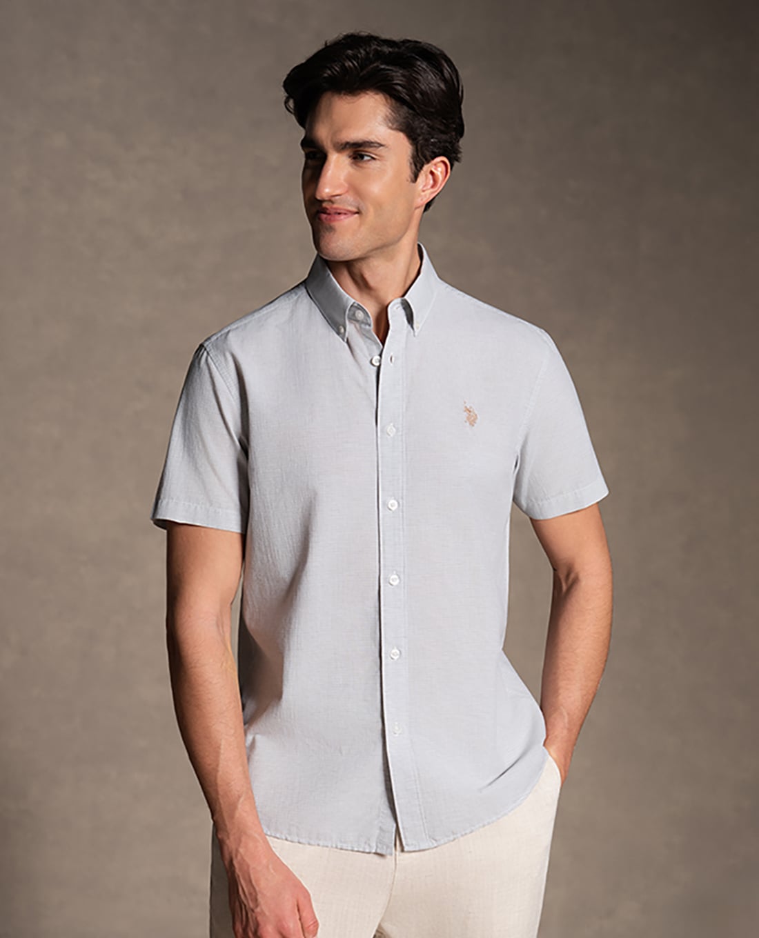 USPA - Áo sơ mi nam cổ bẻ tay ngắn thêu logo