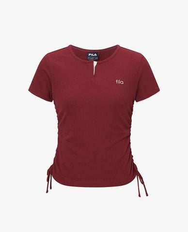  FILA - Áo thun nữ cổ tròn tay ngắn phối dây rút 
