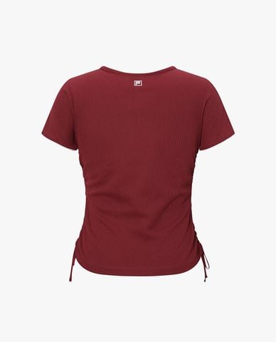  FILA - Áo thun nữ cổ tròn tay ngắn phối dây rút 