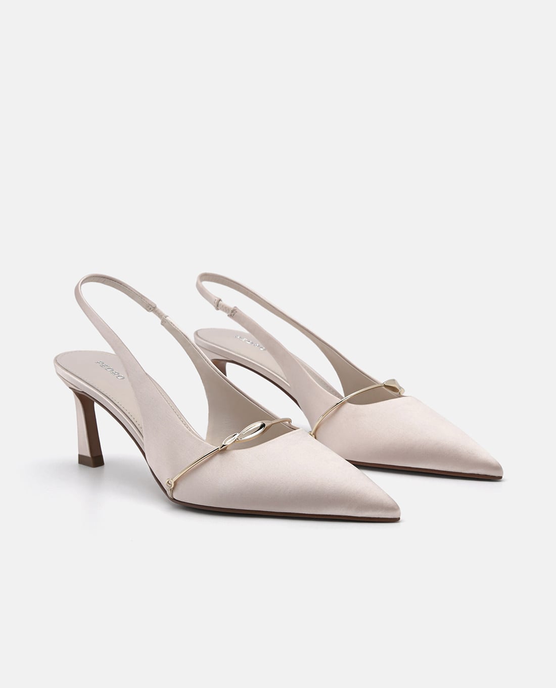 PEDRO giày sandals cao gót nữ mũi nhọn Mira Satin màu trắng chalk