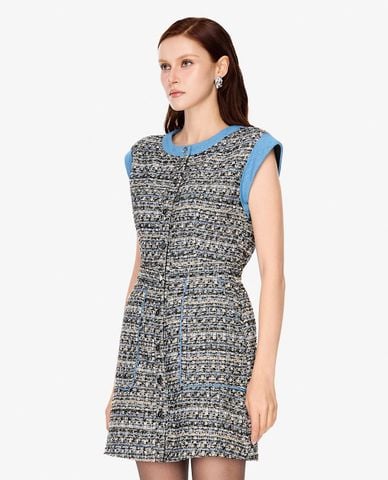  GIGI - Đầm mini cổ tròn phối viền 