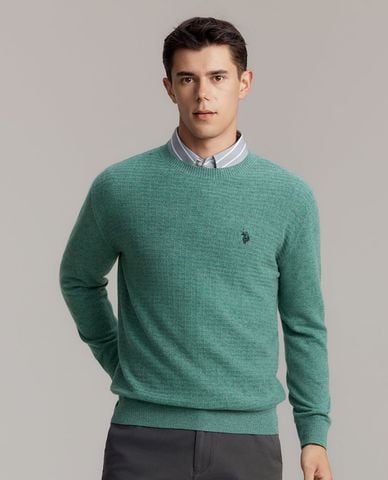  USPA - Áo dệt kim nam cổ tròn tay dài thêu logo 
