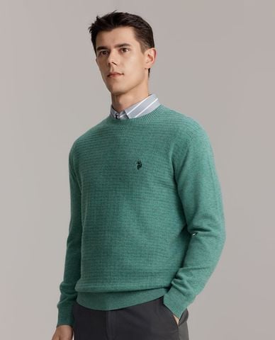  USPA - Áo dệt kim nam cổ tròn tay dài thêu logo 