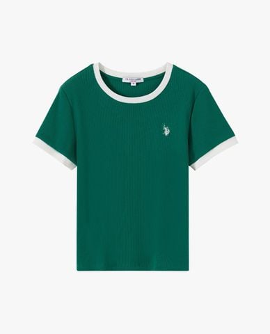  USPA - Áo thun nữ cổ tròn tay ngắn phối viền 