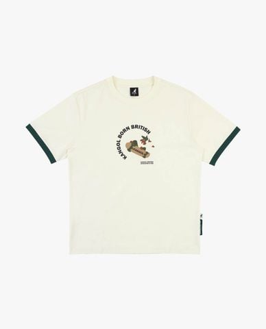  KANGOL - Áo thun unisex cổ tròn tay ngắn phối viền 