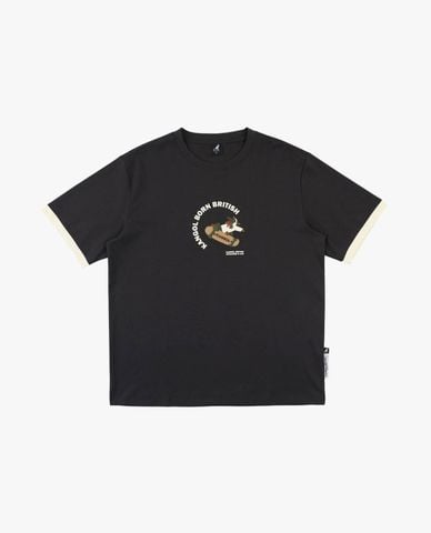  KANGOL - Áo thun unisex cổ tròn tay ngắn phối viền 