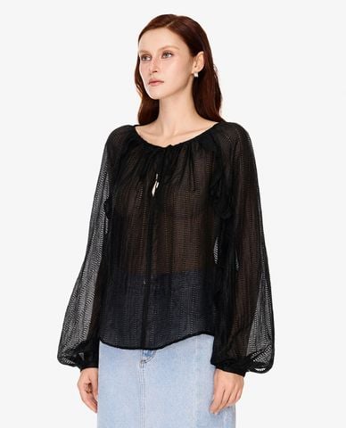  GIGI - Áo kiểu nữ cổ tròn tay phồng xuyên thấu 