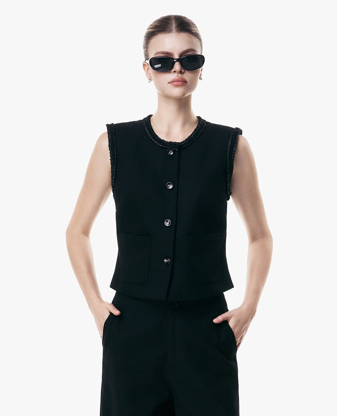 GIGI - Áo khoác gilet nữ sát nách phối viền