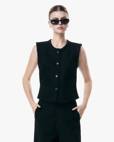  GIGI - Áo khoác gilet nữ sát nách phối viền 