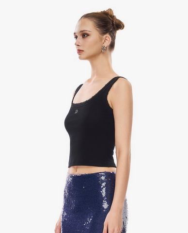  GIGI - Áo hai dây nữ cổ vuông phom croptop viền ren 