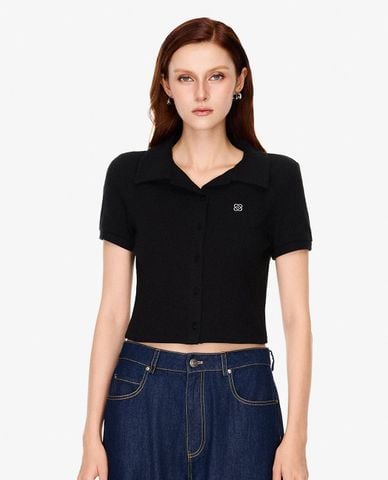  GIGI - Áo dệt kim nữ cổ bẻ tay ngắn phom croptop 