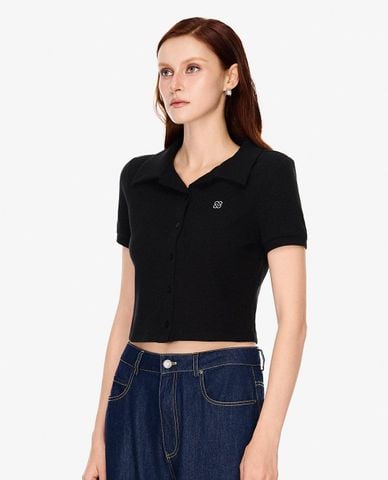  GIGI - Áo dệt kim nữ cổ bẻ tay ngắn phom croptop 