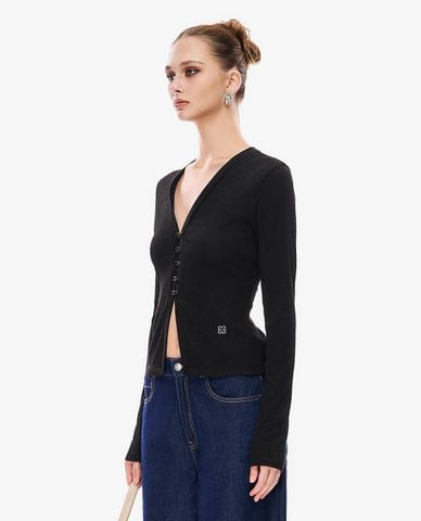  GIGI - Áo dệt kim nữ cổ V tay dài phom ôm 