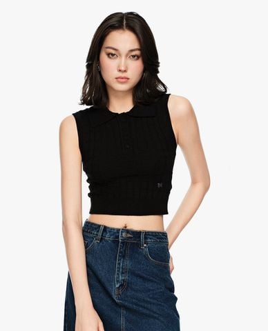  GIGI - Áo dệt kim nữ cổ bẻ phom croptop 