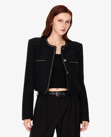  GIGI - Áo khoác tweed nữ cổ tròn tay dài 