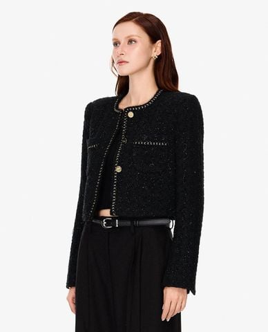  GIGI - Áo khoác tweed nữ cổ tròn tay dài 