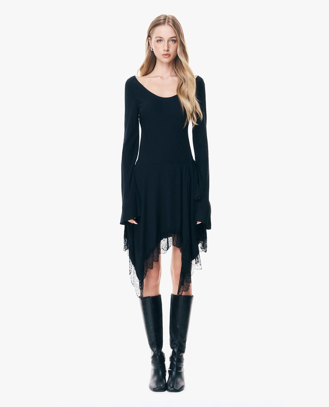GIGI - Đầm midi cổ thuyền tay dài bất đối xứng