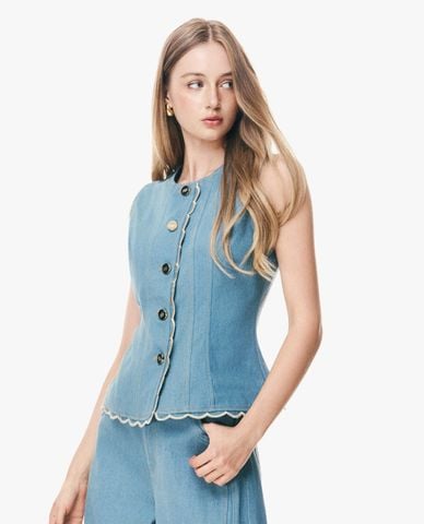  GIGI - Áo sát nách nữ chiết eo viền bèo gợn sóng 
