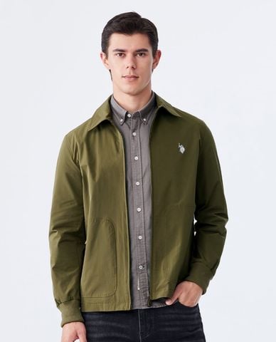  USPA - Áo khoác gió nam cổ bẻ tay dài thêu logo 
