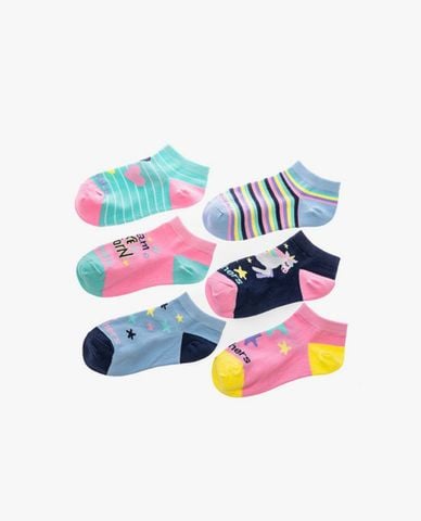  SKECHERS - Set 6 vớ trẻ em cổ thấp họa tiết hoạt hình 
