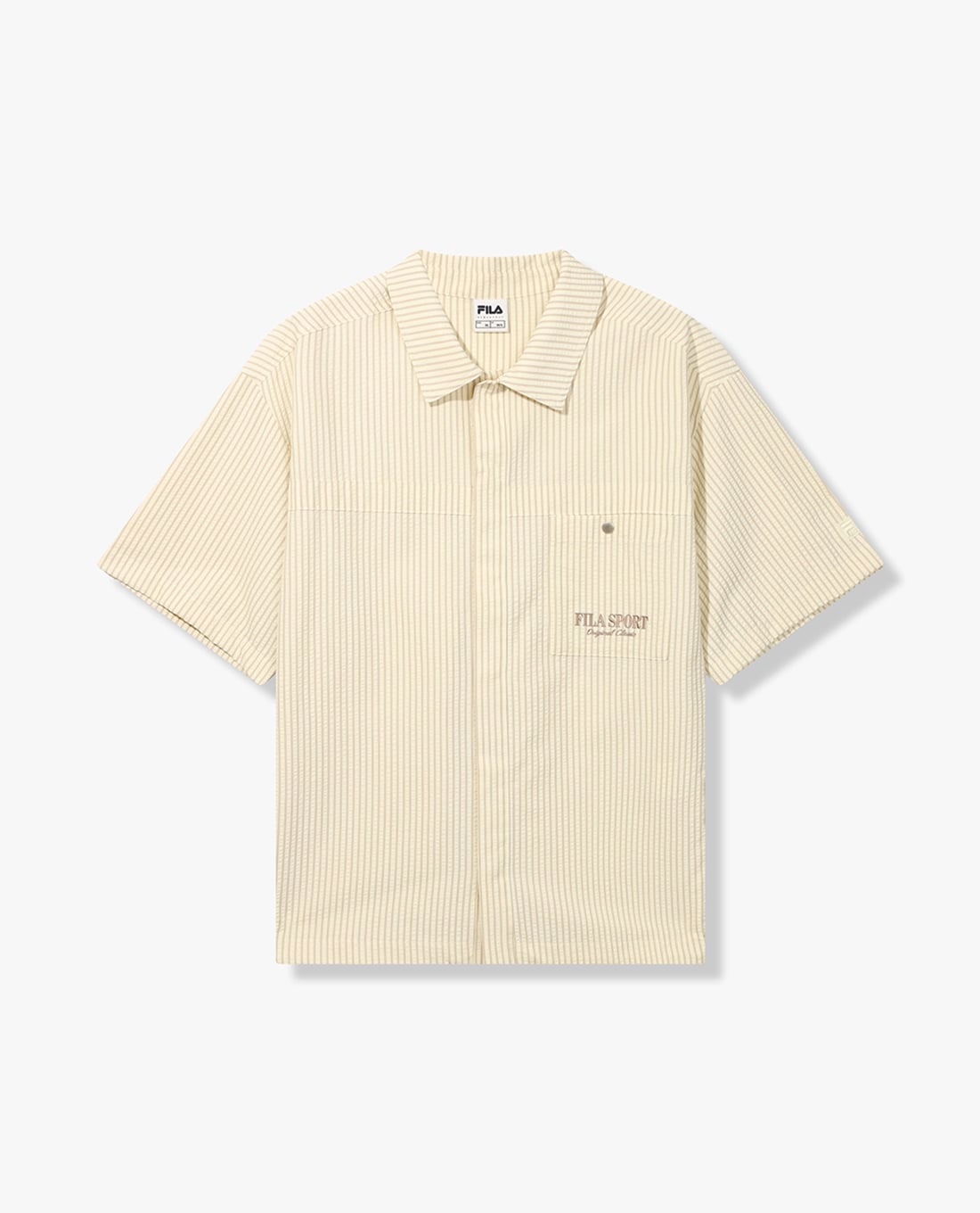 FILA - Áo khoác sơ mi unisex tay ngắn kẻ sọc