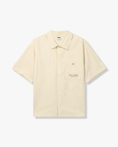 FILA - Áo khoác sơ mi unisex tay ngắn kẻ sọc 