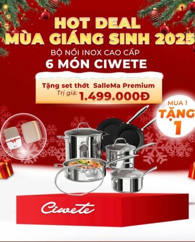  CIWETE - Bộ nồi và chảo inox cao cấp 6 món 