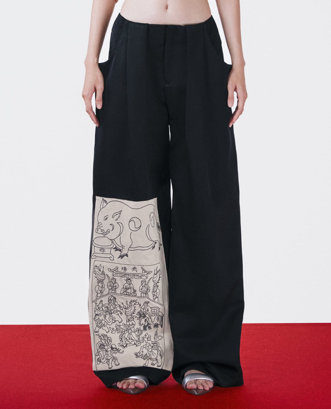 THOME - Quần nữ ống rộng họa tiết tranh Đông Hồ