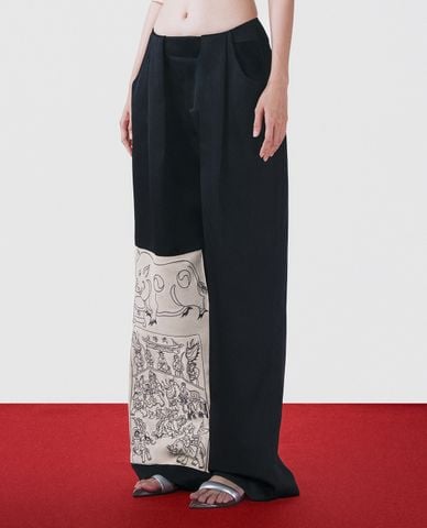  THOME - Quần nữ ống rộng họa tiết tranh Đông Hồ 