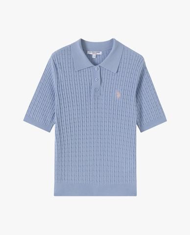  USPA - Áo dệt kim nữ cổ bẻ tay ngắn thêu logo 