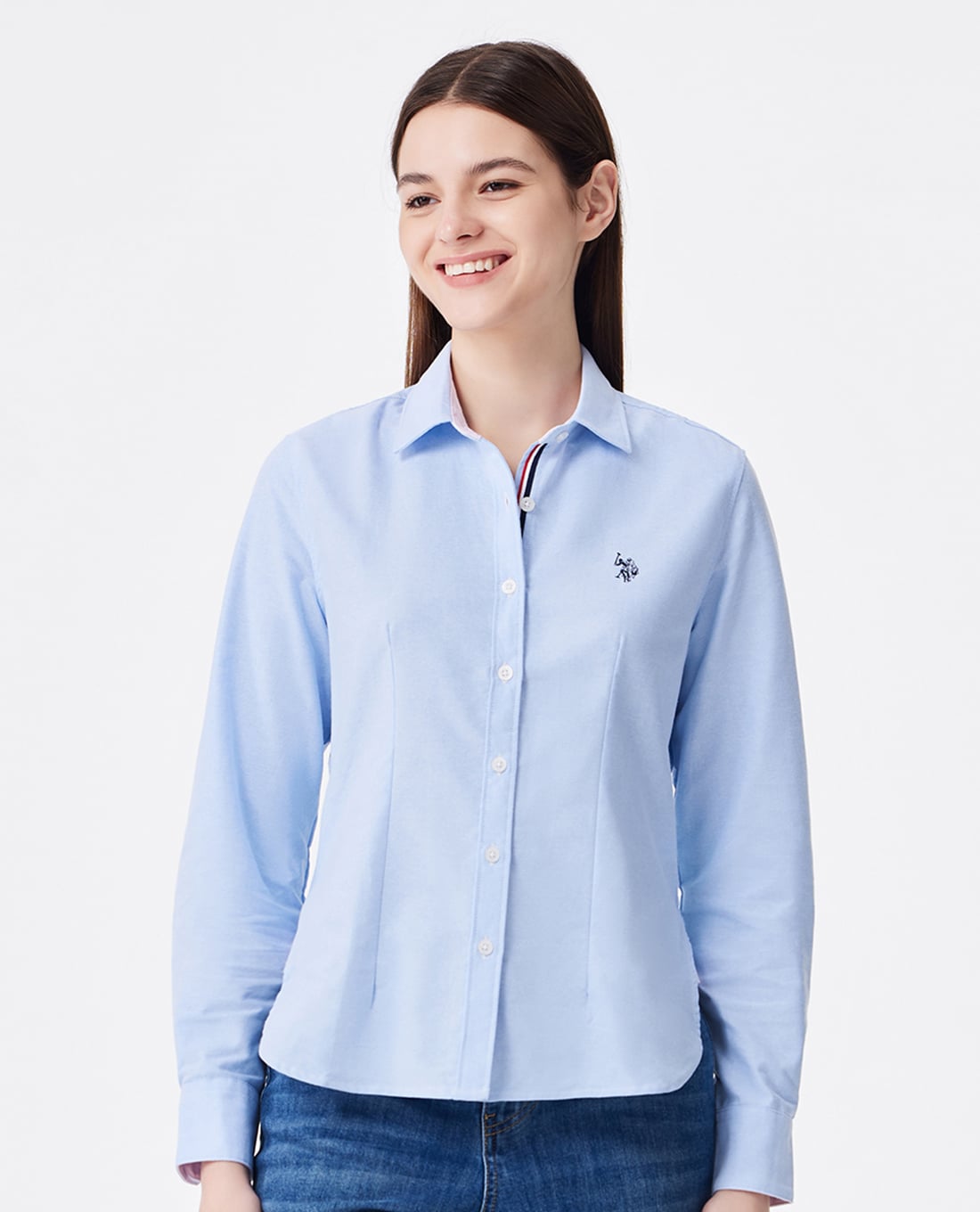 USPA - Áo sơ mi nữ cổ bẻ tay dài thêu logo
