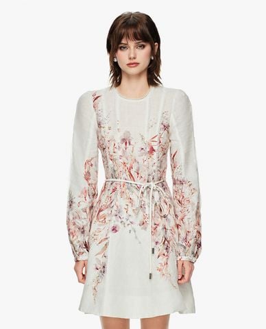  GIGI - Đầm mini cổ tròn tay phồng in hoa 