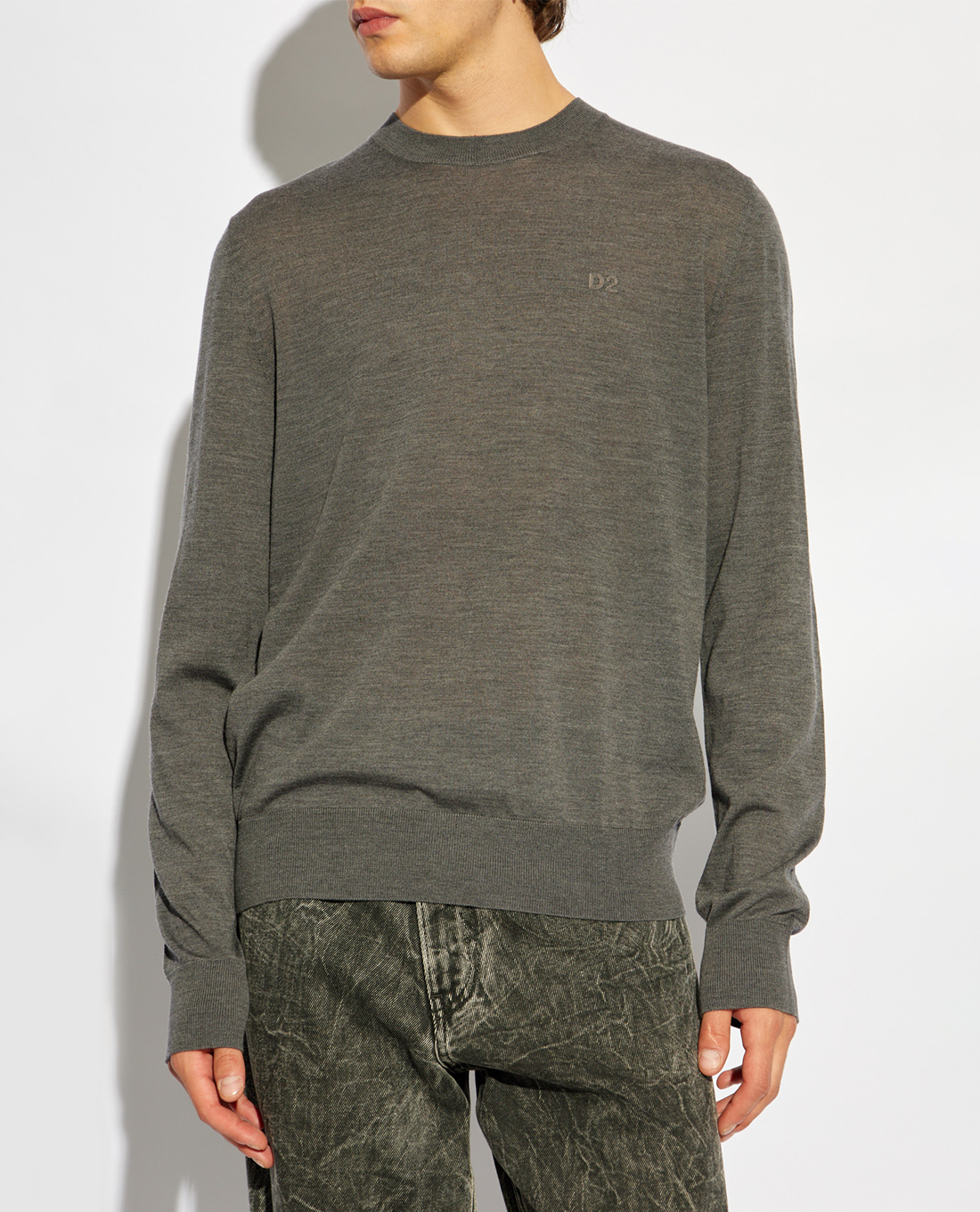 DSQUARED2 - Áo dệt kim nam cổ tròn tay dài thêu logo