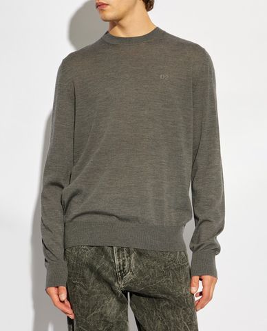  DSQUARED2 - Áo dệt kim nam cổ tròn tay dài thêu logo 