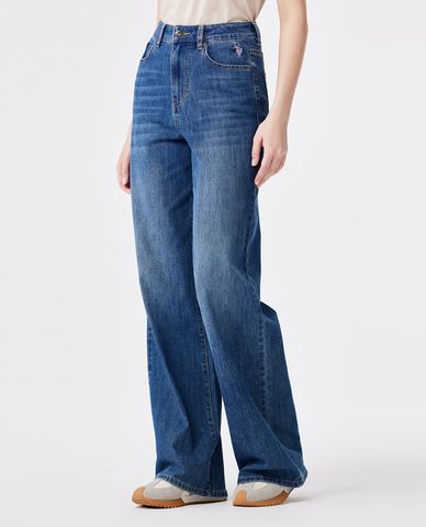  USPA - Quần jeans nữ ống đứng wash bạc 