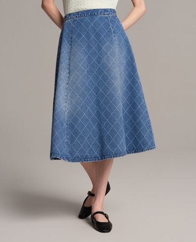  USPA - Chân váy denim midi phối họa tiết 