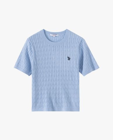  USPA - Áo dệt kim nữ cổ tròn tay ngắn thêu logo 