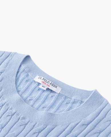  USPA - Áo dệt kim nữ cổ tròn tay ngắn thêu logo 