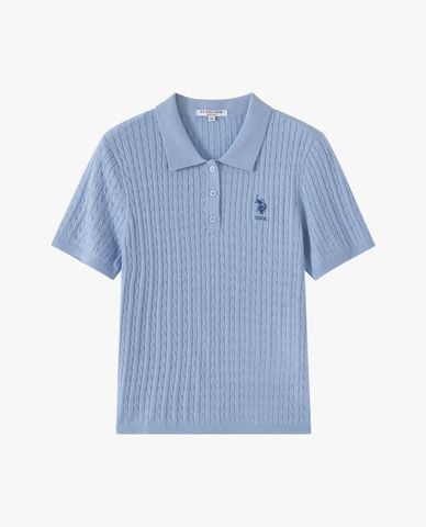  USPA - Áo dệt kim nữ cổ bẻ tay ngắn thêu logo 